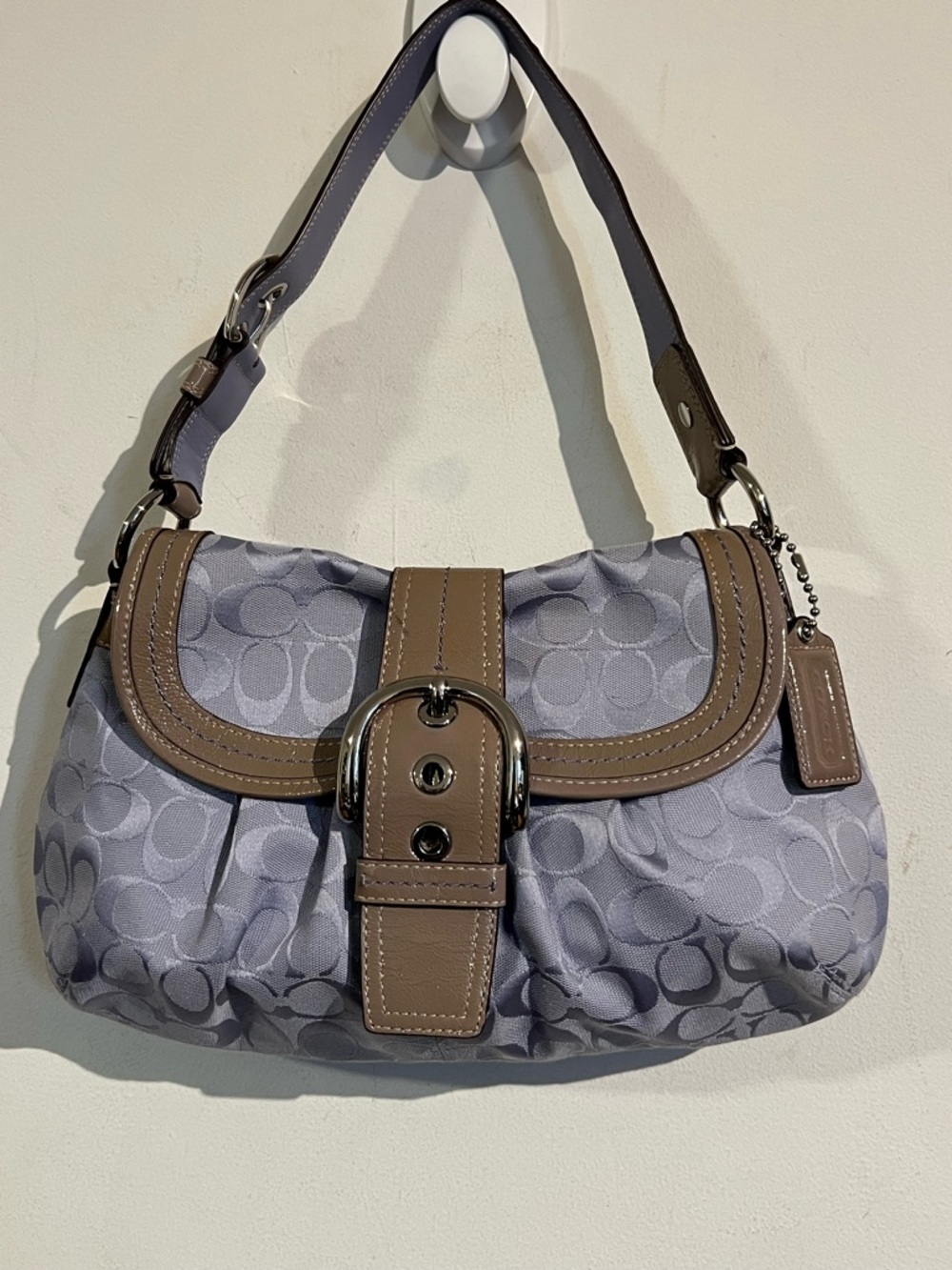 Coach soho Lilac Signature Jacquard Shoulder Bag with Taupe Trim